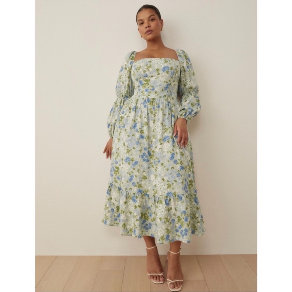 Reformation Mica Dress Smocked Floral Amie Green 16